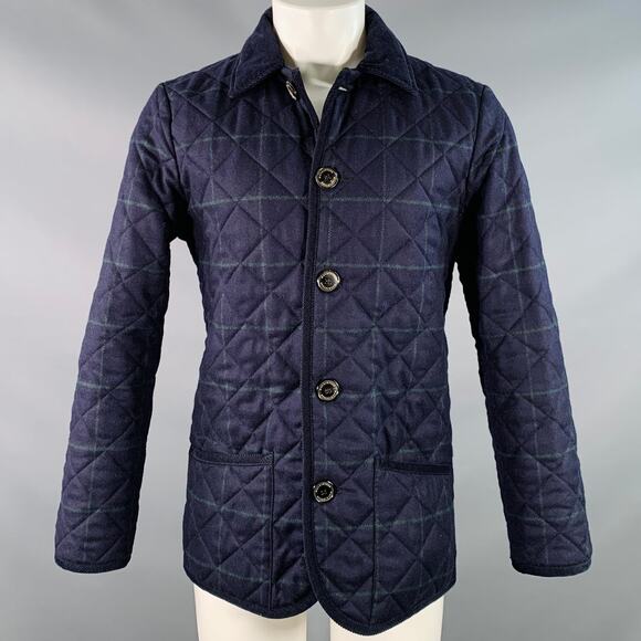 MACKINTOSH Size M Navy Green Window Pane Wool Quilted Button Up Jacket - Picture 1 of 8
